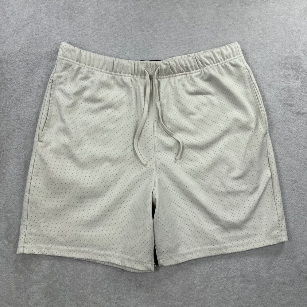 PacSun Mesh Athletic Shorts Men Large Cream Off-White Drawstring Relaxed Fit